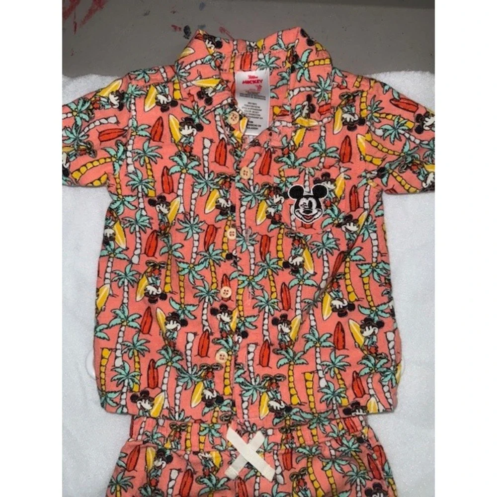 Disney Junior Mickey Mouse Surfing‎ Palm Tree Button-Up Shirt & Shorts Set 18M
